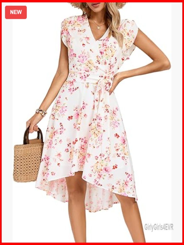 Floral High Low Midi Dress With Belt Flowy Bohemian